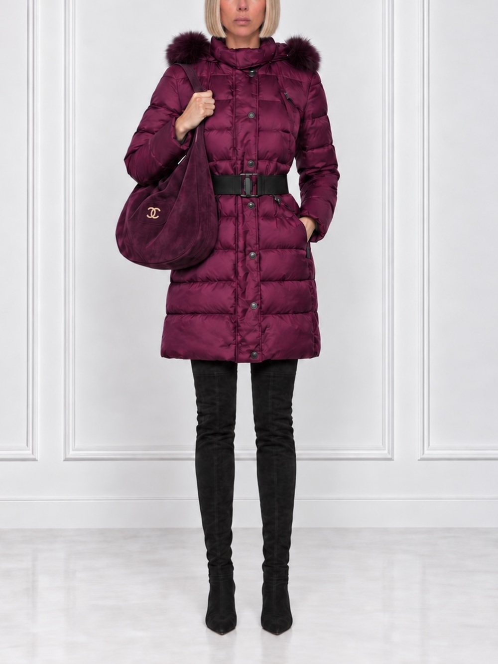Burberry London down filled hooded winter puffer parka coat jacket with belt  S